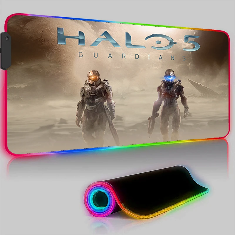 Keyboard LED Mouse Pad RGB Halo 5 Guardians Pc Accessories Mousepad Gamer Computer Desks Rubber Game 1 - Halo Merch